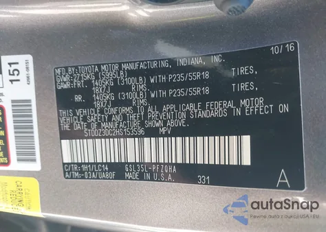 2017 Toyota Sienna Xle Premium 7 Passenger from USA, damaged, VIN 5TDDZ3DC2HS153596